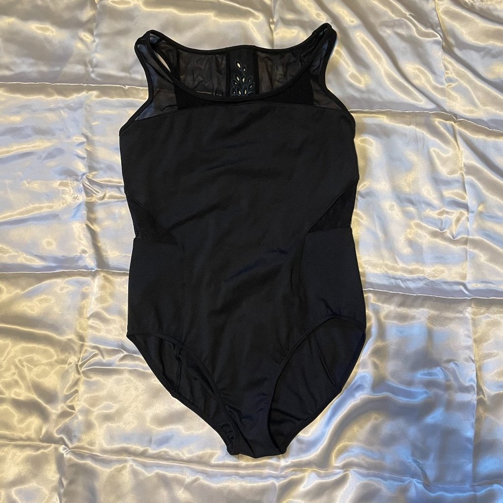 NWT Mirella Cut Out Back Tank Leotard Large Adult Black